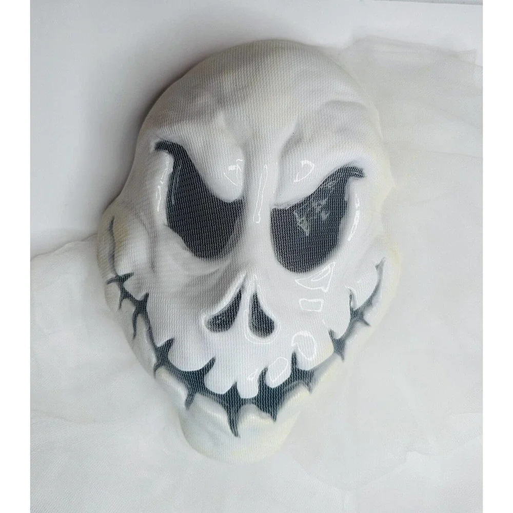 Scary Ghost White Plastic Face Mask Decor with Long White Flowy Tulle